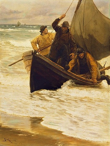 PEDER SEVERIN KROYER, Heimkehr der Fischer. (Skagen 1885). (Christie's Images Ltd,Kroyer,Peter Severin,1851-1909,Öl auf Leinwand,19. Jahrhundert,? Christie's Images Ltd - ARTOTHEK,Peder Severin Kroyer,Fischer,Kroyer, Peter Severin 1851-1909,Segel,Meer,Seefahrt,Strand)