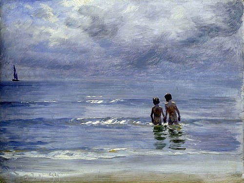 PEDER SEVERIN KROYER, Badende Knaben im Meer bei Skagen. 1899 (Christie's Images Ltd,Kroyer,Peter Severin,1851-1909,Öl auf Holz,Baden,Meere,Wasser,Kroyer, Peter Severin 1851-1909)