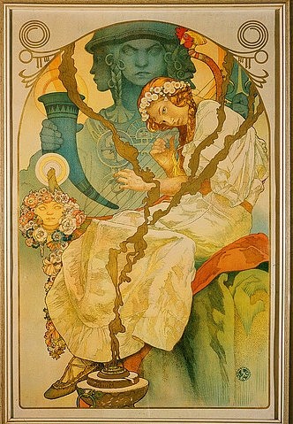 Alfons Maria Mucha, Plakat für die Ausstellung Das slawische Epos. 1928. (Farblithographie,Mucha,Alfons,1860-1939,Plakate,Jugendstil,Mucha, Alfons 1860-1939)