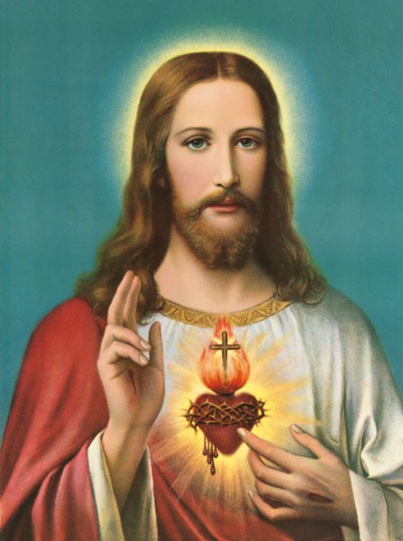 Anonym, HL. HERZ JESU (Malerei, Jesus, Christus, Herzjesu,  Heiligen Schein, Nostalgie, religiös, Christlich, spirituell, Wohnzimmer, Schlafzimmer, Wunschgröße, bunt)