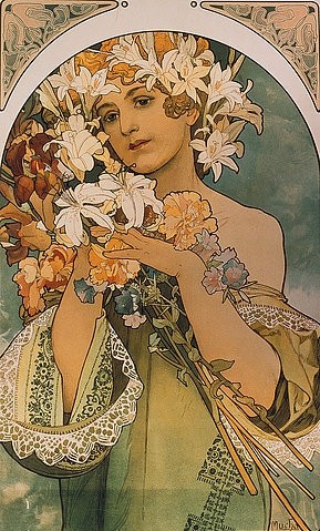 Alfons Maria Mucha, Blume. 1897. (Mucha,Alfons,1860-1939,Farblithographie,Frauen, Junge,Frauen,Jugendstil,Mucha, Alfons 1860-1939)