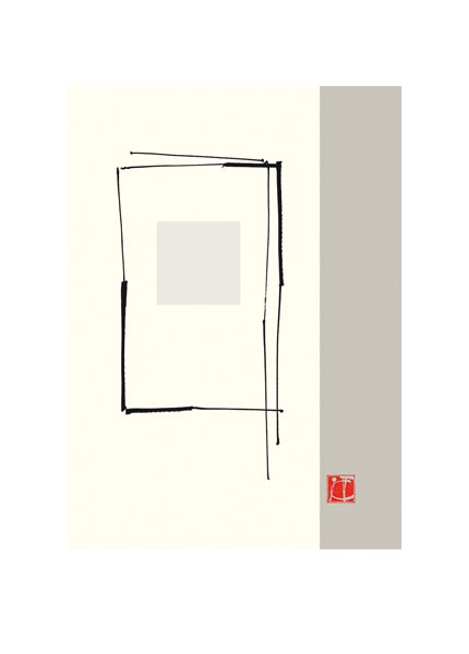 Takashi Sakai, JAPANISCHER STIL VI (Abstrakt, modern, geometrische Formen, minimalistisch, filigran, Grafik, Wohnzimmer, Treppenhaus, Büro, Wunschgröße, beige/grau/weiß)