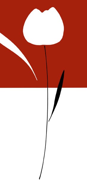 Takashi Sakai, MEDITATION III (Pflanze,Blume, Blüte, stilisiert, modern, minimalistisch, filigran, Grafik, Wohnzimmer, Treppenhaus, Büro, rot/weiß)