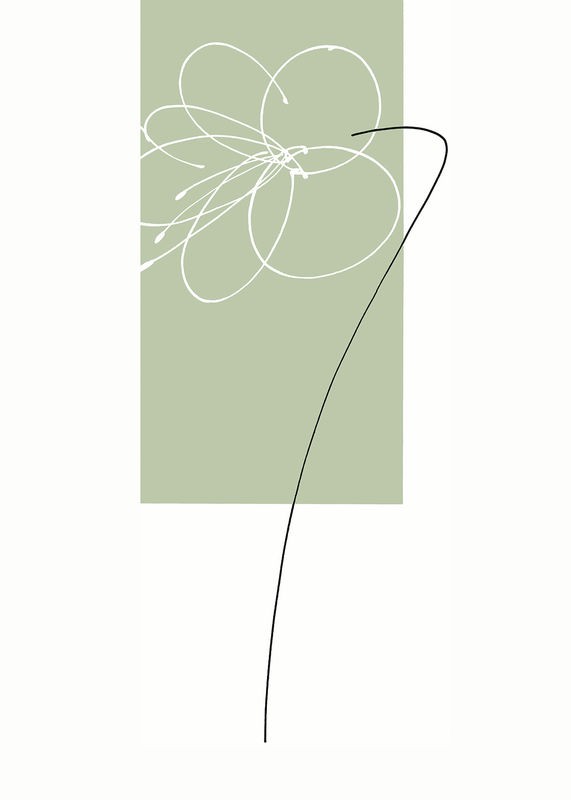 Takashi Sakai, EARTH-BOUND II (Pflanze, Blume, Blüten, stilisiert, modern, minimalistisch, filigran, Grafik, Wohnzimmer, Treppenhaus, Büro, grün/weiß)