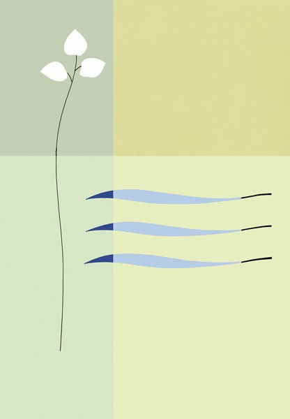 Takashi Sakai, ELEMENTAL MOVEMENT II (Pflanze, Blätter, Gräser,stilisiert, modern, minimalistisch, filigran, Grafik, Wohnzimmer, Treppenhaus, Büro, Wunschgröße, grün/gelb)