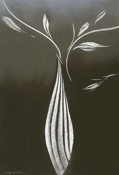 Marilyn Robertson, EBONY & IVORY I (Malerei, Stillleben, Zweige,  Vase, modern, dekorativ, Wunschgröße, Schlafzimmer, Treppenhaus, Wohnzimmer, sepia/grau)