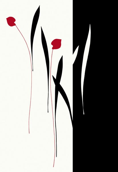 Takashi Sakai, TRANQUIL GARDEN I (Pflanze,Blumen, Blüten, stilisiert, modern, minimalistisch, filigran, Wunschgröße, Grafik, Wohnzimmer, Treppenhaus, Büro, schwarz/weiß)
