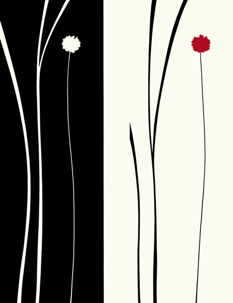 Takashi Sakai, TRANQUIL GARDEN II (Pflanze,Blumen, Blüten, stilisiert, modern, minimalistisch, filigran, Wunschgröße, Grafik, Wohnzimmer, Treppenhaus, Büro, schwarz/weiß)