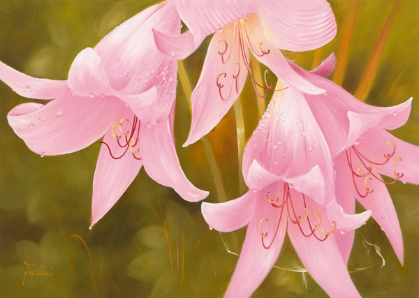 Fasani, SAY IT WITH FLOWERS II (Malerei, Blumen,Blüten, zart, Floral, Blüte, Blütenblätter, Schlafzimmer, Treppenhaus, Wunschgröße, rosa, bunt)