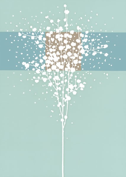 Takashi Sakai, SPARKLING BLUE I (Pflanzen, Bäume, Blüten, modern, minimalistisch, filigran, Grafik, Wunschgröße, Wohnzimmer, Treppenhaus, Büro, türkis/weiß)