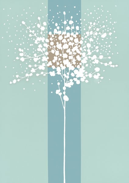 Takashi Sakai, SPARKLING BLUE II (Pflanzen, Bäume, Blüten, modern, minimalistisch, filigran, Grafik, Wunschgröße, Wohnzimmer, Treppenhaus, Büro, türkis/weiß)