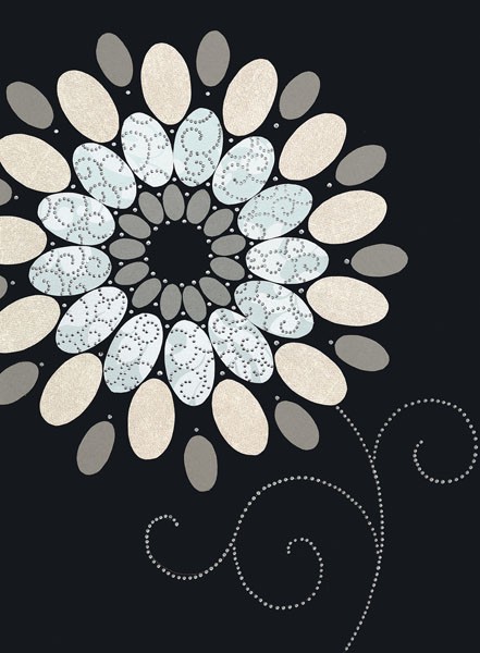 Design Show, SYMPHONY OF BLUES II (Retro, Vintage, Grafik, Blume, Blüte,  dekorativ, Sechziger Jahre, Wunschgröße, Wohnzimmer, Treppenhaus, beige/schwarz)