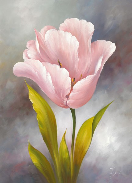 Fasani, WHITE TULIP (Malerei, Blumen, Blüte, Tulpe, zart, Floral, Blüte, Blütenblätter, Schlafzimmer, Treppenhaus, Wunschgröße, bunt)