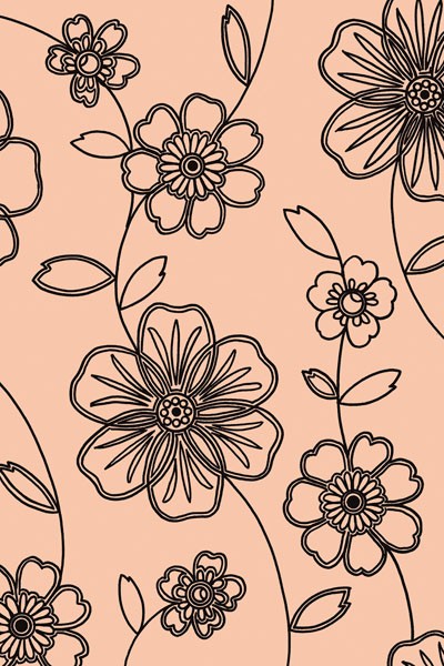 Design Show, ACCORD II (Retro, Vintage, Grafik, Blumen, Blüten, Tapetenmuster, dekorativ, Sechziger Jahre, Wunschgröße, Wohnzimmer, Treppenhaus, beige/schwarz)