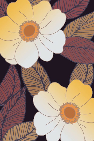 Verbeek & Van den Broek, GOLDEN BLOOMS I (Blumen, Blüten, Blätter, Pop Art, Flower power, modern, Grafik, Wunschgröße, Wohnzimmer, Treppenhaus)