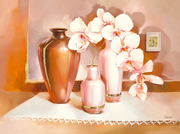 Olga, TREVISO (Stillleben, Blumenvasen, Blumen, Tisch, dekorativ, Wunschgröße, Esszimmer, Treppenhaus, Wohnzimmer, bunt)