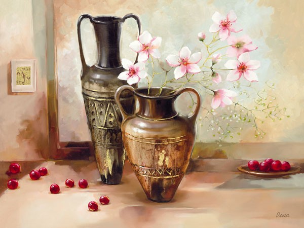 Olga, ROMA (Stillleben, Blumenvasen, Blumen, Tisch, dekorativ, Wunschgröße, Esszimmer, Treppenhaus, Wohnzimmer, bunt)