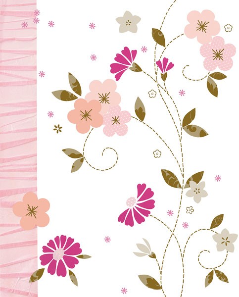 Design Show, PRETTY IN PINK I (Retro, Vintage, Grafik, Blumen, Blüten, Schnörkel, verspielt, flower power, Tapetenmuster, dekorativ, Sechziger Jahre, Wunschgröße, Wohnzimmer, Treppenhaus, bunt)