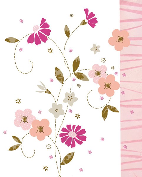 Design Show, PRETTY IN PINK II (Retro, Vintage, Grafik, Blumen, Blüten, Schnörkel, verspielt, flower power, Tapetenmuster, dekorativ, Sechziger Jahre, Wunschgröße, Wohnzimmer, Treppenhaus, bunt)