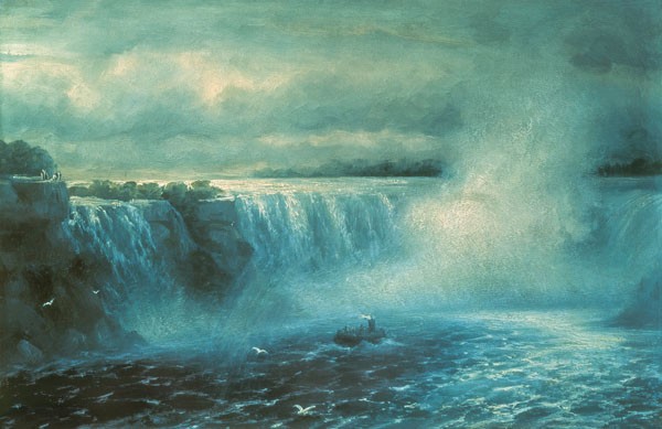 Aiwassowskij, DIE NIAGARA-FÄLLE, 1894 (Malerei, Natur, Wasserfälle, Naturgewalten, Romantisch, Nostalgie, Niagaria, USA, Wohnzimmer, Büro, Wunschgröße, blau / grau)