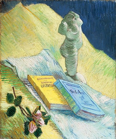 Vincent van Gogh, Stilleben mit einer Gips-Figur. 1887 (Gogh,Vincent van,1853-1890,Otterlo,Museum Kröller-Müller,19. Jahrhundert,Stillleben,Bücher,Buch,Rose,Gogh, Vincent van 1853-1890,Post-Impressionismu)