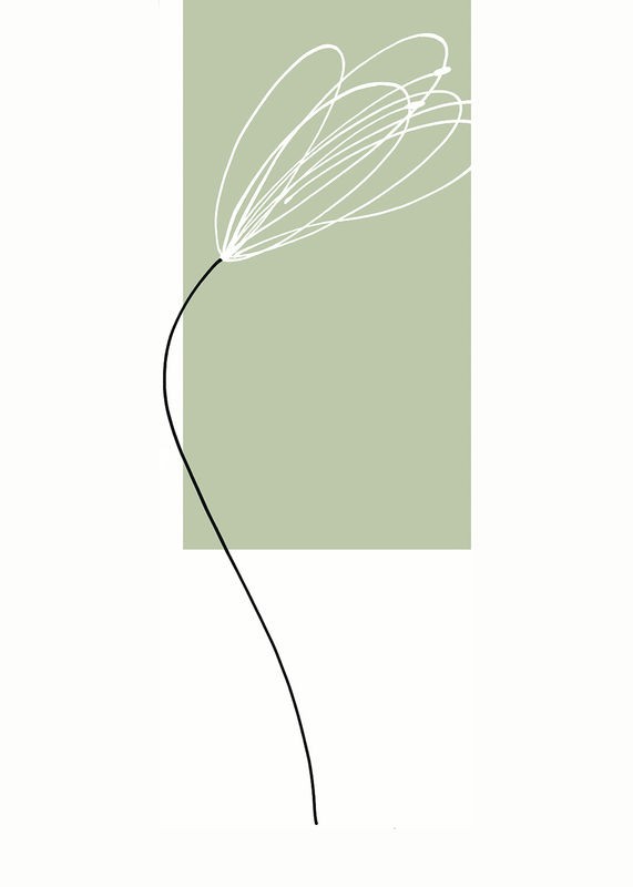 Takashi Sakai, EARTH-BOUND I (Pflanze, Blume, Blüten, stilisiert, modern, minimalistisch, filigran, Grafik, Wohnzimmer, Treppenhaus, Büro, grün/weiß)