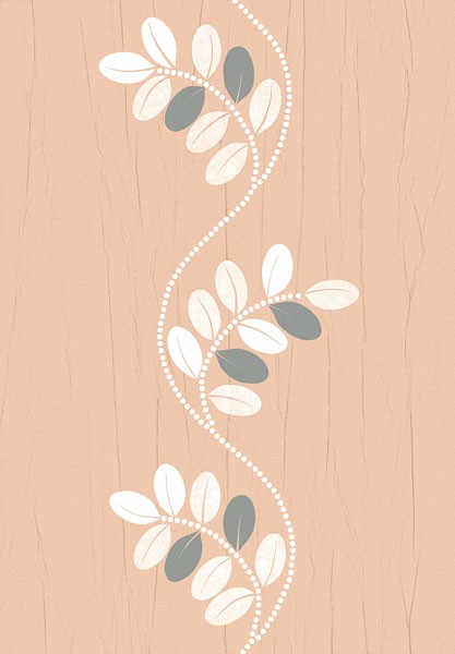 Design Show, SILVER SPLENDOR I (Blätter, Zweig, Pflanzen, stilisiert, Struktur, Grafik, dekorativ, Wunschgröße, Wohnzimmer, Treppenhaus, beige/grau)