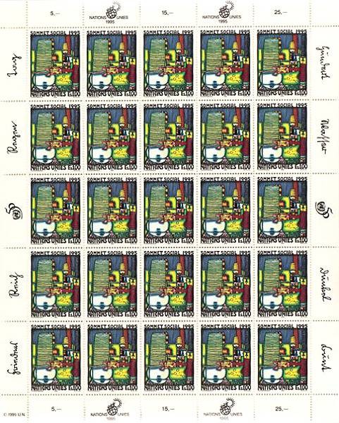 Friedensreich Hundertwasser, Nations Unies (Briefmarkenbogen) (CH 1,00 CHF)