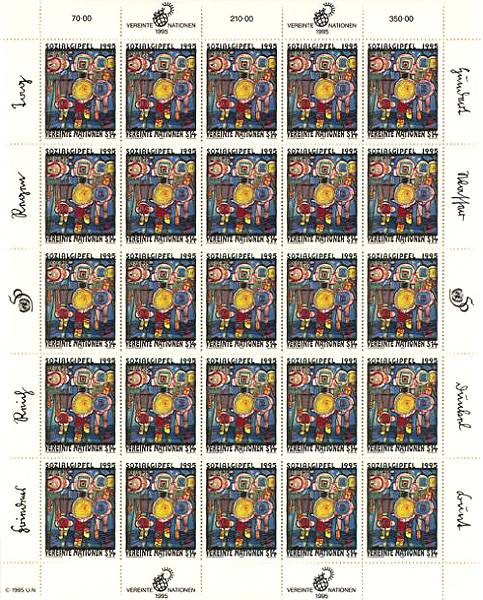 Friedensreich Hundertwasser, Vereinte Nationen (Briefmarkenbogen) (Oesterreich 14,00 ATS)