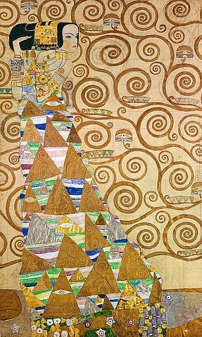 Gustav Klimt, Die Erwartung, Vorlage zum Stocletfries. Um 1905/09 (Klimt,Gustav,1862-1918,Wien,Museum für angewandte Kunst,Tempera,Aquarell,Goldfarbe,gustav klimt,wiener jugendstil,ornamente,ornamental,frau)