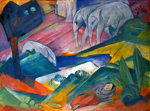 Franz Marc, Traum. 1913 (Marc,Franz,1880-1916,Bern,Kunstmuseum,Malpappe,Wildtiere,Marc, Franz 1880-1916,Elefant,Elefanten)