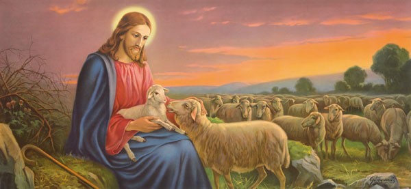 Leinwandbild, Giovanni, DER GUTE HIRTE, Seitenflächen gespiegelt (Jesus, Lamm, Schafe, Herde, Symbol,  religiös, Schlafzimmer, Wohnzimmer, Handtuchbild,  bunt)