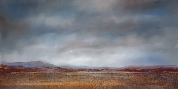 Peter Dworok, HILLSIDE VISTA I (Landschaften,  Berge, Gebirge, Wolken, Dunst, Horizont, Malerei, Wohnzimmer, Treppenhaus, Wunschgröße, bunt)