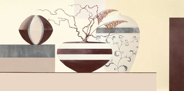 David Sedalia, TIMELESS TWIGS II (Stillleben, Eleganz, edel, Töpfe, Vase, Zweige, knorrig, Wohnzimmer, Esszimmer, Treppenhaus, Wunschgröße, braun/Pastell)