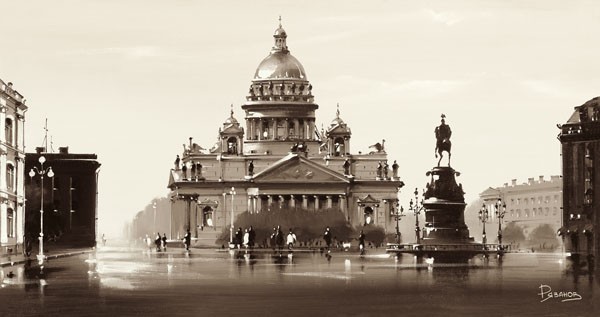 Ryazanov, ST. ISAAC CATHEDRAL, ST. PETERSBURG (Photografie, Fotokunst, Städte, Architektur, St. Petersburg, Kathedrale, Kuppelbau, Sakralbau,  Platz, Wohnzimmer, Büro, Wunschgröße, schwarz/weiß)