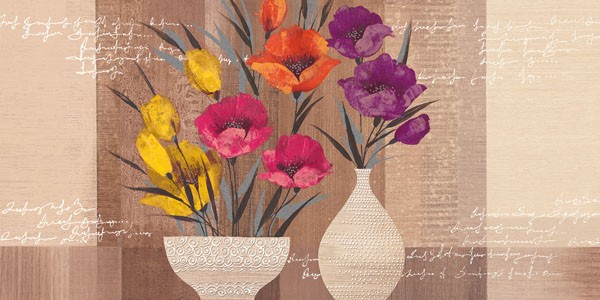 Christina, COLOR BEAUTY II (Blumen, Blüten, Blumenvasen, Stillleben, Schriftzug, modern, dekorativ, Treppenhaus,  Wohnzimmer, Wunschgröße, Malerei, bunt)