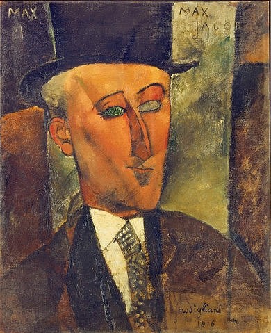 Amadeo Modigliani, Bildnis Max Jacob. 1916 (Düsseldorf,Kunstsammlung NRW,Modigliani,Amadeo,1884-1920,Öl auf Leinwand,20. Jahrhundert,Modigliani, Amadeo Modigliani,Mann,Herr,Zylinder,Krawatte,Schlips,Anzug,Nase,Portrait,Porträt,Augen,Augenbrauen,gedeckt,gedeckte Farben,Kopfbedeckung,Gesichtszüge,Ges)