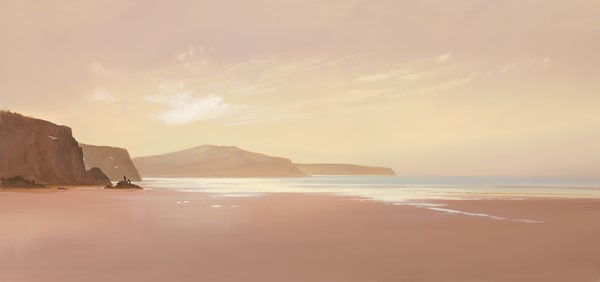 Spencer Lee, BEYOND THE BREAKERS II (Meeresbrise, Landschaften, Ebbe, Gezeiten, Küste, Felsen, Strand, Sand, Sonne, Büro, Wohnzimmer, Malerei, Wunschgröße, bunt)