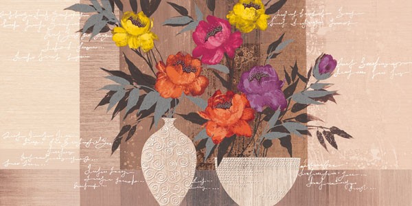 Christina, COLOR BEAUTY I (Blumen, Blüten, Blumenvasen, Stillleben, Schriftzug, modern, dekorativ, Treppenhaus,  Wohnzimmer, Wunschgröße, Malerei, bunt)