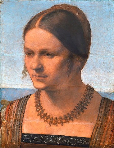 Albrecht Dürer, Bildnis einer jungen Venezianerin. Um 1506 (Portrait, Bildnis, Frau, Venezianerin, Schönheit, Adel, Klassiker, Alte Meister, Malerei, Wunschgröße, Wohnzimmer, Treppenhaus, Renaissance, bunt)
