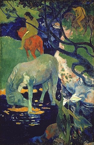 Paul Gauguin, Der Schimmel. 1898 (Gauguin,Paul,1848-1903,Paris,Musée d'Orsay,Öl auf Leinwand,Pferde,Pferd,Quelle,weiss,weisse Pferd,Wasser,Gauguin, Paul Gauguin)