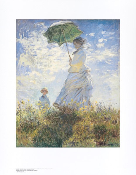 Claude Monet, Frau mit Sonnenschirm (Offset) (Impressionismus, Malerei, Frau, Frau mit Sonnenschirm, Wind, Landschaft, Wiese, Himmel, Wolken, Schlafzimmer, Wohnzimmer, Wintergarten, Wunschgröße, bunt, Klassiker)