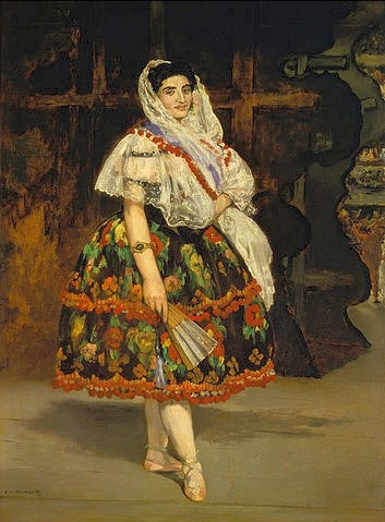 Édouard Manet, Lola de Valence (Lola Melea, die spanische Tänzerin). 1862 (Manet,Édouard,1832-1883,Paris,Musée d'Orsay,Öl auf Leinwand,Manet, Edouard Manet,19. Jahrhundert,Frau,Kostüm,Tanz,Spanien,Spanierin,Fächer,Flamenco,Spitze,mantilla,Muster)