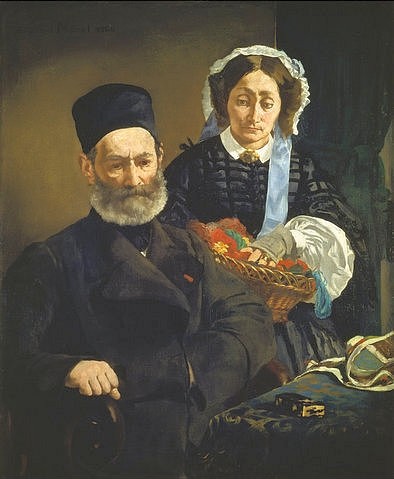 Édouard Manet, Monsieur und Madame Auguste Manet, die Eltern des Künstlers. 1860 (19. Jahrhundert,Öl auf Leinwand,Paris,Musée d'Orsay,1832-1883,Manet,Édouard,Paar, Alte,Manet, Edouard 1832-1883,Ehepaar)