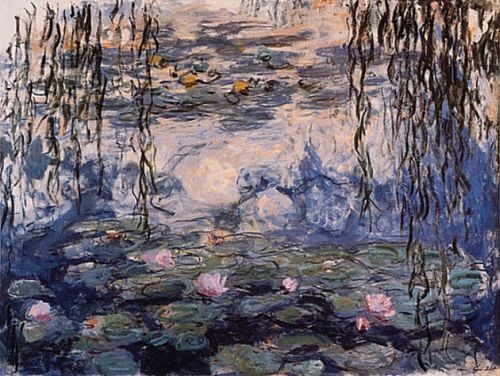 Claude Monet, Seerosen und Weidenzweige (Offset) (Impressionismus, Malerei, Seerosen, Wasserpflanzen, Teich, Natur, Weidenzweige,  Schlafzimmer, Wohnzimmer, Wintergarten, Treppenhaus, blau, Klassiker)