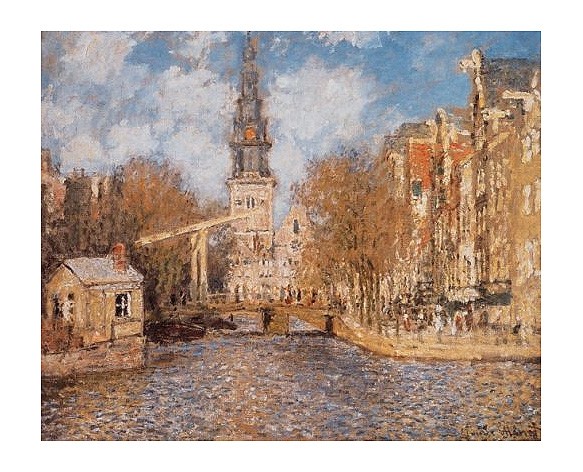 Claude Monet, Groenburgwal und die Südkirche (Offset) (Impressionismus, Malerei, Amsterdam, Niederlande, Architektur, Gracht, Kirche, Wohnzimmer, Treppenhaus,  bunt, Klassiker)