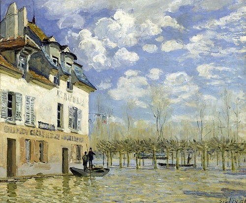 Alfred Sisley, Überschwemmung in Port-Marly (Das Boot) 1876. (Sisley,Alfred,Paris,Musée d'Orsay,1839-1899,Unglücke,Flüsse,Sisley, Alfred 1839-1899)