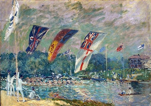 Alfred Sisley, Regatta in Molesey bei Hampton Court. 1874. (Sisley,Alfred,Paris,Musée d'Orsay,1839-1899,Fahnen,Sport,England,Boote,Sisley, Alfred 1839-1899)