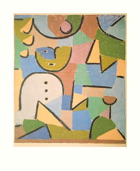 Paul Klee, Figur im Garten (Offset) (Malerei, Expressionismus, figurativ, Striche, Linien, Klassische Moderne,  Wohnzimmer, Arztpraxis, Original, Grafik, bunt)