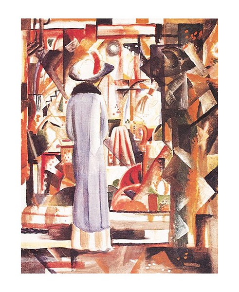 August Macke, Großes Helles Schaufenster (Offset) (Frau, Eleganz, Shopping, Einkaufen, Schaufenster, Malerei, Expressionismus, Wohnzimmer, Treppenhaus,  Klassische Moderne, bunt)